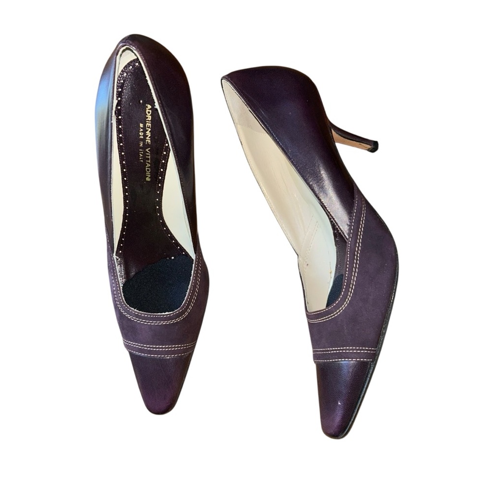 Adrienne Vittadini Italy Purple Leather Suede Cap Toe‎ Pointy Heels Women’s 7M